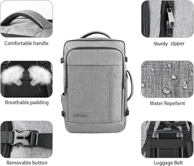 Travel Backpack, Extra Large 50L Expandable Backpack for Men Women, Carry On Backpack For Airplanes, Travel Essentials Luggage Suitcase Daypack Travel Gift Weekender Bag, Grey