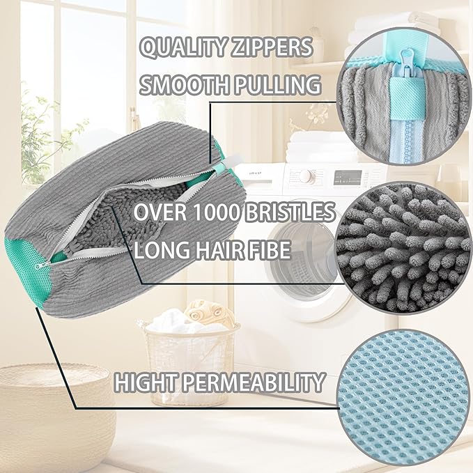 Shoe Washing Machine Bag Laundry Shoe Bag for Washer and Dryer Reusable 2pc Shoe Cleaning Bags for Sneakers 360° Deep Cleaning Machine for All Shoes Types With Self-locking Zipper