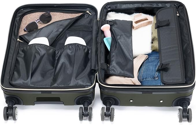 Kenneth Cole REACTION Madison Square Lightweight Hardside Chevron Expandable Spinner Luggage, Olive, 20-Inch Checked