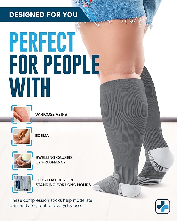 Doctor's Select Plus Size Compression Socks Wide Calf - Up to 6XL | 20-30 mmHg | Women's Wide Calf Socks | Black, White, Gray