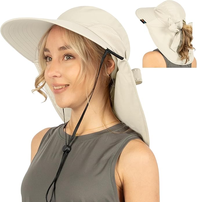 SUN CUBE Wide Brim Sun Hat with Neck Flap, UPF50+ Hiking Safari Fishing Hat for Men Women, Sun Protection Beach Hat