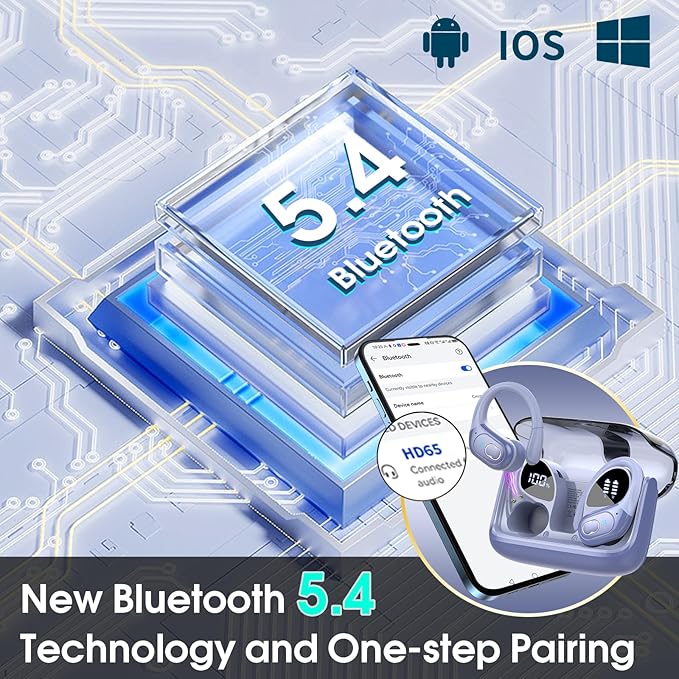 Wireless Earbuds 75hrs Bluetooth 5.4 Headphone Sport, 2026 Bluetooth Earbuds HiFi Stereo Over Ear Bud with Earhooks, ENC Noise Cancelling Mic, IPX7 Waterproof Earphone for Gym, Purple Blue