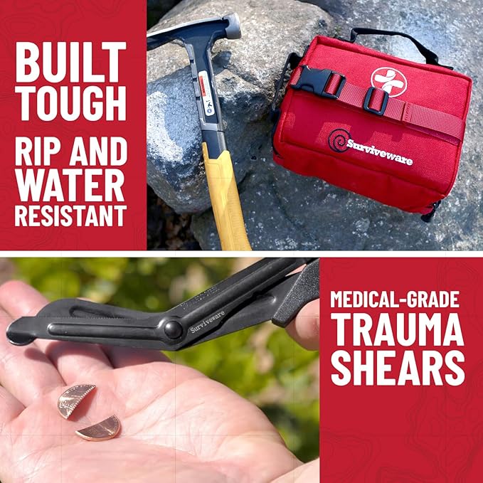 Surviveware 119 Pcs Comprehensive Premium Survival First Aid Kit - Medical Emergency Kit for Travel Camping Gear, Home Essentials & Outdoor Emergencies - HSA & FSA Eligible Survival Kit