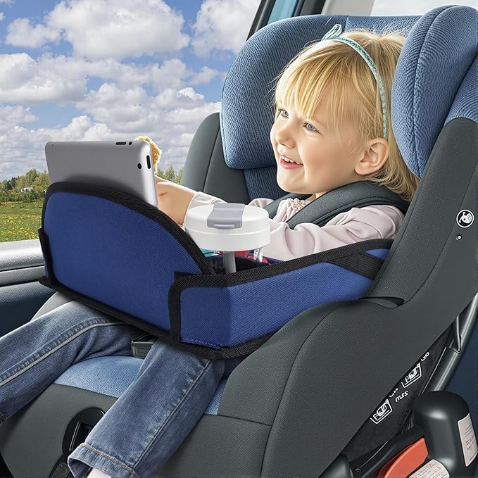 COOLBEBE Kids Travel Tray for Toddler Car Seat, Travel Tray for Airplane, Toddler Car Seat Lap Tray, Carseat Table Tray for Kids Travel Activities (Navy Blue)