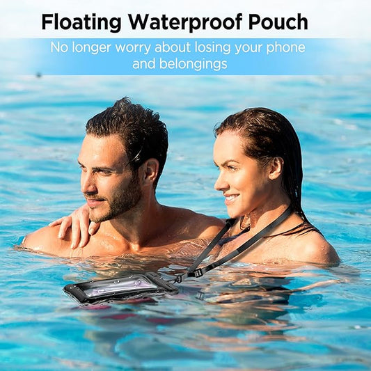 CACOE [Floatable] Floating Universal Waterproof Phone case 2 Pack-Up to 7.0",Phone Pouch with Adjustable Neck Lanyard,IPX8 Cellphone Dry Bags for Beach Pool Swimming（Black+Black）