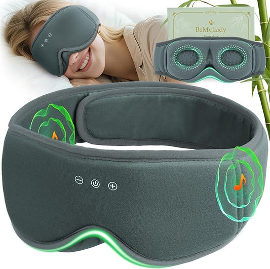 3D Bamboo Cotton Sleep Mask with Bluetooth 5.4 Headphone, Music Wireless Bluetooth Blackout Eye Mask for Side Sleepers, Earphones HD Speaker Microphone for Travel, Gifts for Women Men, Grey