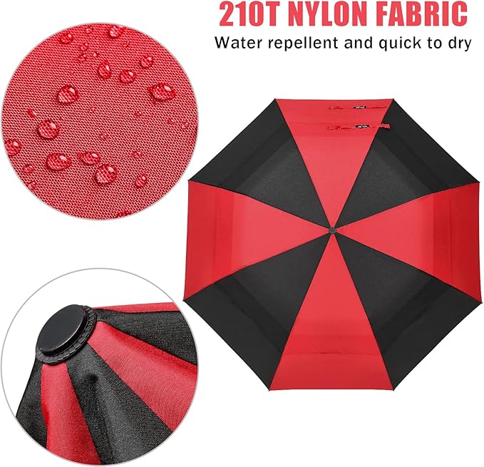G4Free 62inch Portable Golf Umbrella Automatic Open Large Oversize Vented Double Canopy Windproof Waterproof Sport Umbrellas(Red/Black)