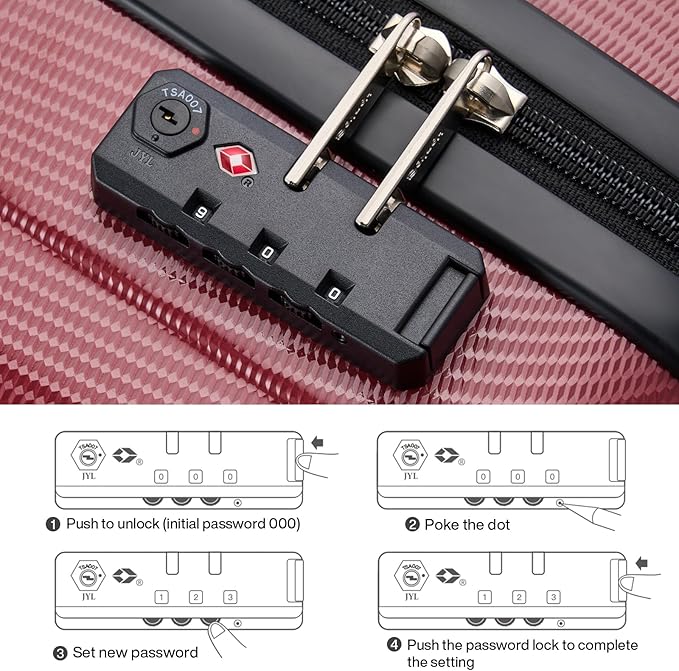 Hanke 24 Inch Luggage Suitcases With Spinner Wheels Lightweight PC Hard Shell Rolling Suitcase With Travel Lock,Checked-Medium 24-Inch （Burgundy）