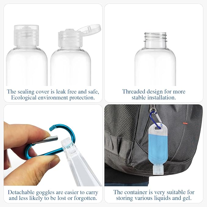 30 Pcs Hand Sanitizer Keychain,1.7oz Refillable Travel Refillable Travel Bottles Containers,Portable Liquid Squeeze Containers for Toiletries(Bottle + Lid + Hook)