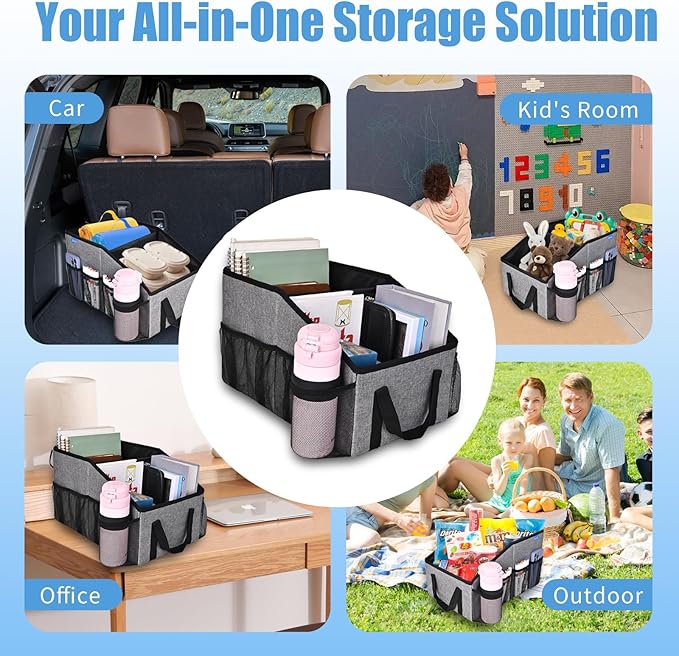 Smof Car Organizer- Car Seat Organizer for Front Seat Back Seat Between Seats, Foldable Car Storage Organizer for Kids Adults with Multi-Pockets-Car Organizers Backseat with Detachable Divider-Gray