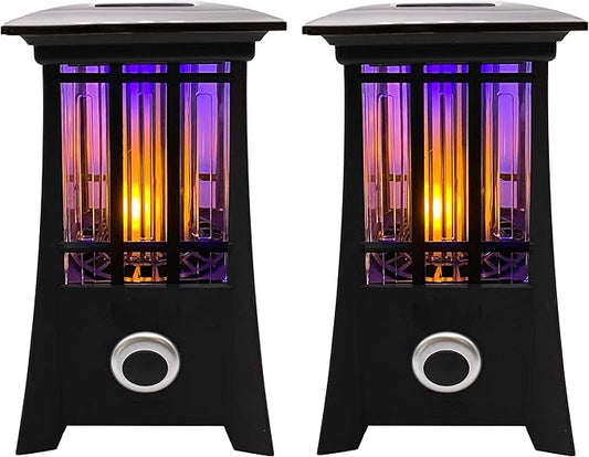 PIC Solar Bug Zapper, Cordless Patio Lantern, 600V Zapping Grid, 2 In 1 Light Mode with LED Flame Effect, Wide 1/2 Acre Coverage, Weatherproof, Auto On/Off, Showstopping Fly Trap Design, Pack of 2