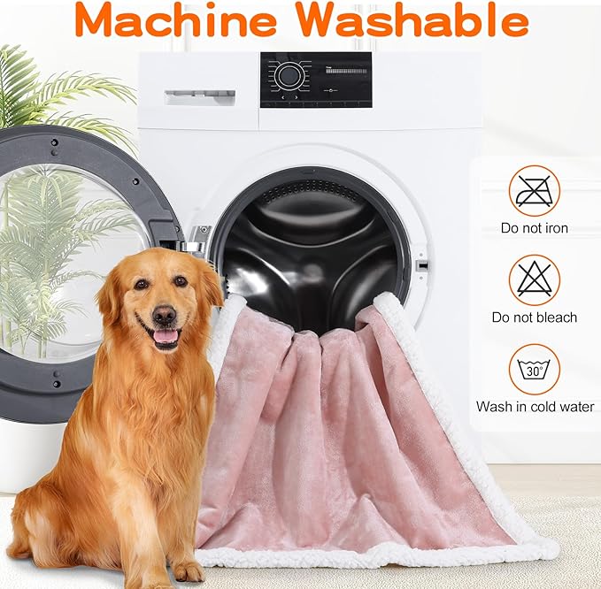 Smiry Waterproof Blanket Throw for Large Dogs, Soft Reversible Dog Blanket for Sofa Couch Bed, Washable Leakproof Sherpa Fleece Furniture Couch Protector(60"x80", Pink/White)