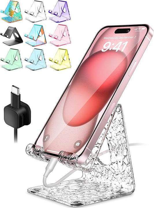 TOPGO Acrylic Cell Phone Stand, Clear Phone Holder for Office Desk, Vanity, Kitchen Counter, Bedside Table, Compatible with iPhone 17 16 15 14 13 12 11 Pro Max Plus/Smartphones/iPad/Switch/Kindle