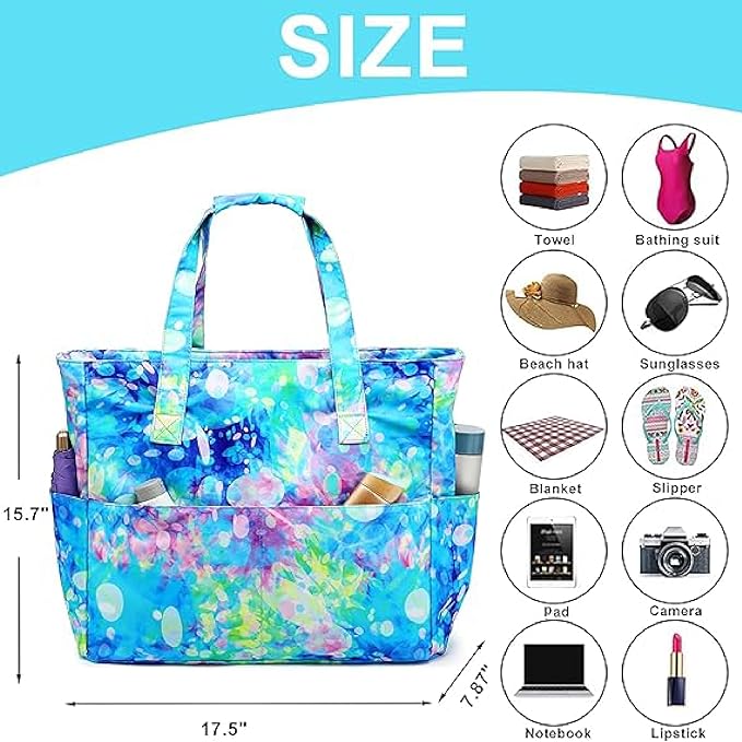 Bluboon Waterproof Beach Tote Pool Bags for Women Ladies Extra Large Carry On Bag With Wet Compartment for Weekender Travel