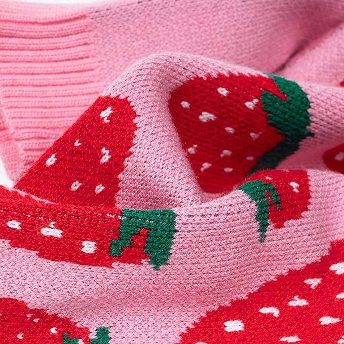 Fitwarm Adorable Strawberry Dog Sweater, Thermal Dog Winter Clothes for Small Dogs Girl, Pet Outfit, Pink, Red, White, Green, Large