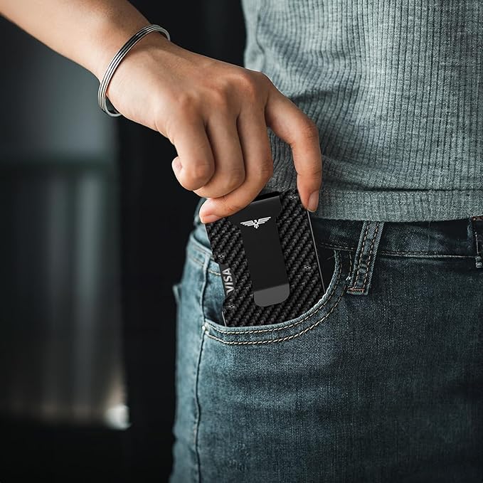 Wallet for Men, Money Clip Wallet with Cash Strap, Slim Card Wallet, RFID Blocking Card Holder, Holds up to 20 cards