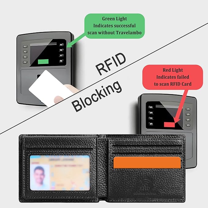 Travelambo Genuine Leather Wallet for Men with Gift Box - Handmade Bifold Stylish - Mens Wallets Rfid Blocking with 2 ID Windows