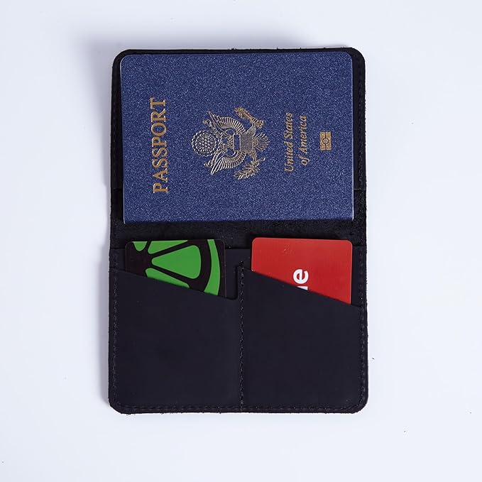 INCARNE US Passport Cover Clear - Travel Passport Wallet - Leather Passport Holder for Men Women Family with Card Slots & Note Compartmen - Sleeve Protector - Genuine Leather - Vintage Black