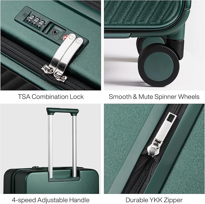 mixi 24 Inch Large Expandable Checked Luggage PC Hard Shell Suitcase Top Opening Rolling Travel Suitcases with Spinner Wheels & TSA Lock, Blackish Green