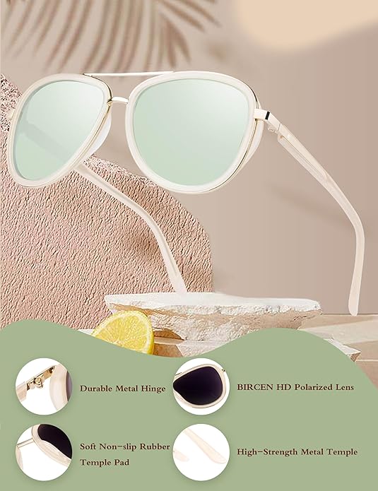 BIRCEN Polarized Sunglasses for Women UV - Protection Womens Retro Mirrored Shades with Acetate Frame BC2001