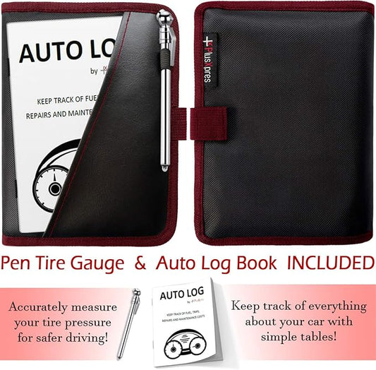 Glove Box Compartment Organizer - Car Document Holder - Owner Manual Case Pouch - Vehicle Storage Wallet for Registration & Insurance Card - Premium Auto Paperwork Holder - Log Book included - Red