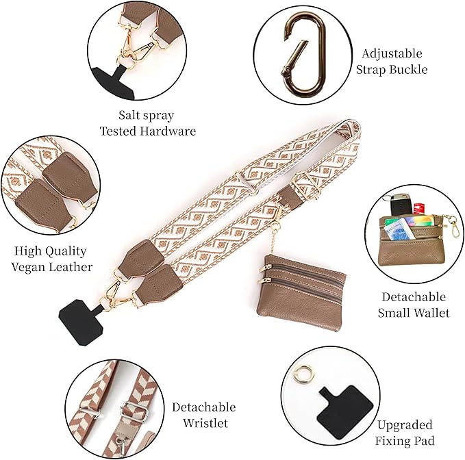 Crossbody Body Phone Holder for Women, New Phone Strap with Zippered Pouch, Adjustable Crossbody Strap (Brown)