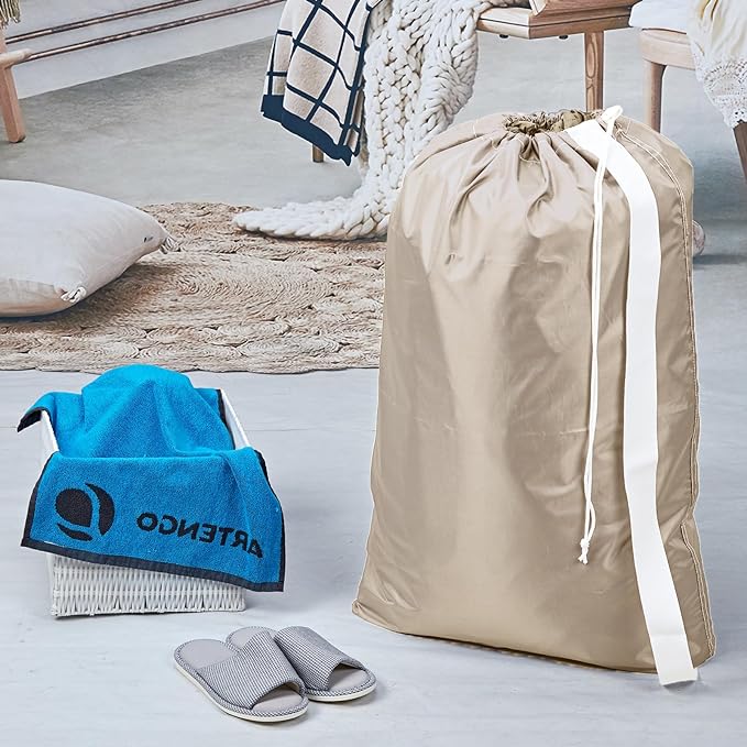 HOMEST 2 Pack XL Nylon Laundry Bag with Strap, Large Dirty Clothes Organizer, Easy Fit a Laundry Hamper or Basket, Can Carry Up to 4 Loads of Laundry, Beige