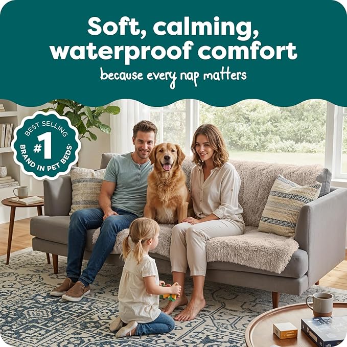 FurHaven Waterproof Throw Blanket For Dogs & Indoor Cats, Reversible Protective Pet Blanket, Extra Large, Long Faux Fur & Velvet, Taupe