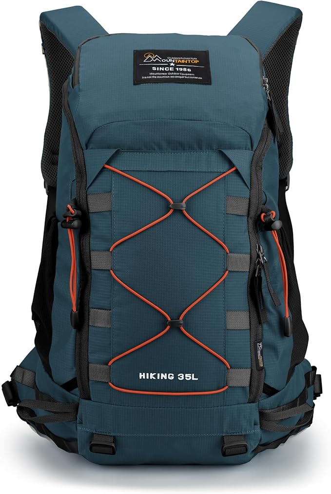 MOUNTAINTOP 35L Hiking Backpack, Lightweight Outdoor Travel Camping Daypack with Rain Cover for Men & Women（Blue）