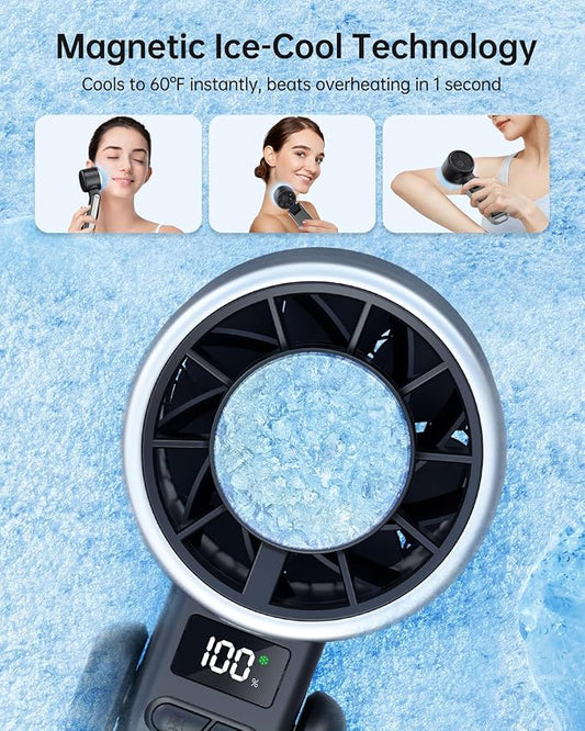 TriPole Portable Handheld Turbo Fan with Ice Cooling, 5 Speed Battery Rechargeable Foldable 3 in 1 Mini Fan, Neck & Desk Fan, Quiet Personal Fans for Outdoor, Travel, Camping, Hiking, Working