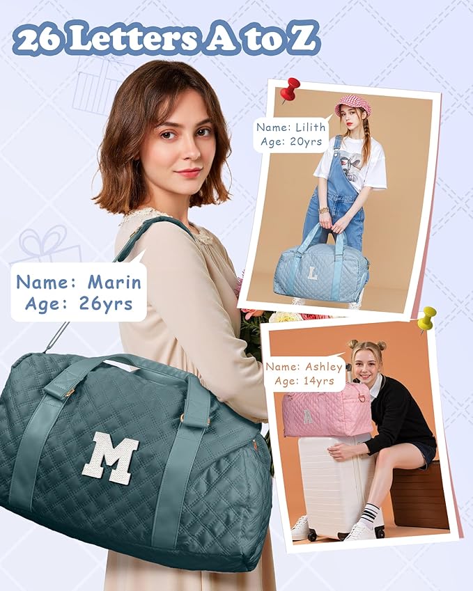 Elilier Personalized Duffle Bag Women Girls Gift: Letter Carry on bags, Dance Cheer bag Sports for Girl, Kid Gymnastics Bags, Birthday Gifts for Women Girls Kids Teens Mom Teacher