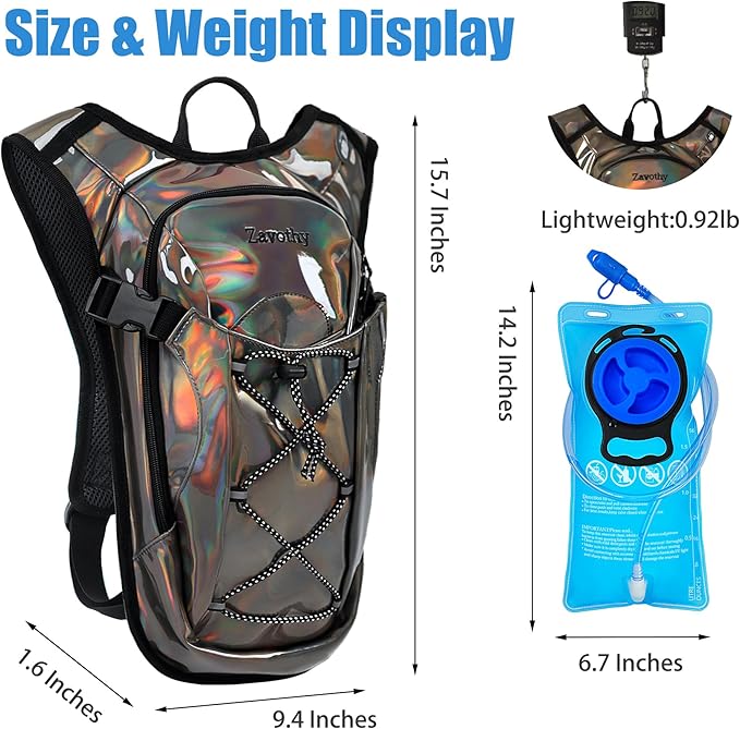 Reflective Hydration Backpack, Hydration Pack - Water Backpack with 2L Hydration Bladder, Essential for Festivals - Rave Hydration Pack for Hiking, Running, Cycling, and Festivals