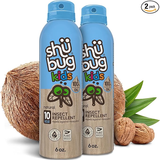 Shubug Kids Insect Repellent Spray with Geraniol, MCT and Walnut Oils, DEET Free Plant Based Mosquito Protection, Gentle on Kids Skin, Long Lasting Up to 10 Hours, 6 oz (Pack of 2)