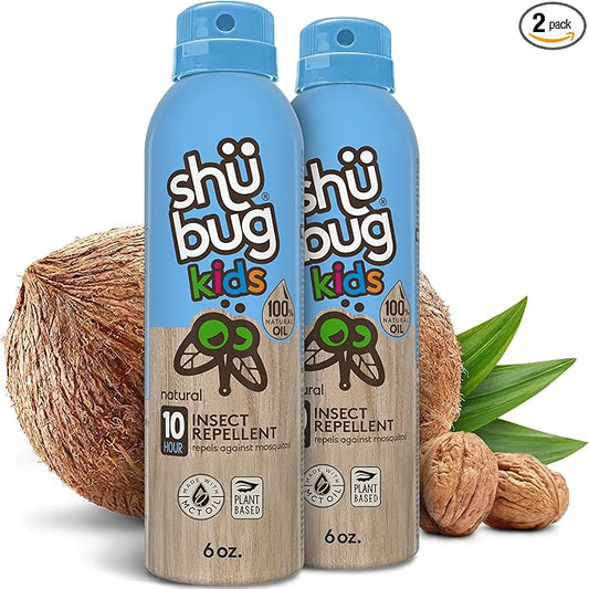 Shubug Kids Insect Repellent Spray with Geraniol, MCT and Walnut Oils, DEET Free Plant Based Mosquito Protection, Gentle on Kids Skin, Long Lasting Up to 10 Hours, 6 oz (Pack of 2)