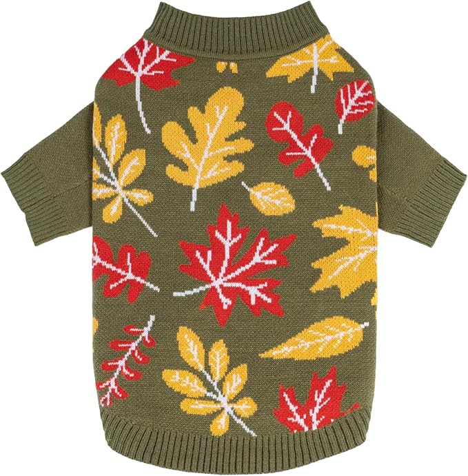 Fitwarm Maple Dog Sweater, Thermal Dog Winter Clothes for Small Dogs Boy Girl, Fall Pet Outfit, Red, Yellow, White, Olive Green, Large