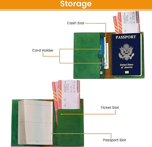LEATHER VILLAGE Leather Passport Holder Cover – Travel Wallet with Card Slots, Vintage Passport Case for Men & Women – Cute Organizer for Travel Accessories & Documents - Green