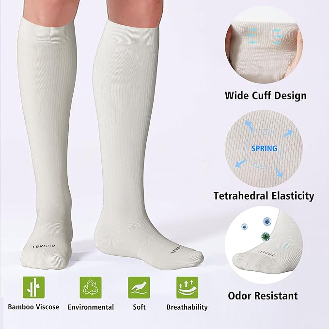 LEVSOX Viscose Made from Bamboo Compression Socks for Pregnant Women 20-30 mmHg Knee High Cute Mens Supports Socks for Travel