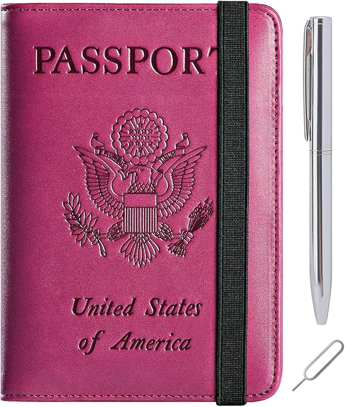 Passport Holder Cover Wallet Travel Essentials RFID Blocking Leather Card Case International Must Haves Travel Accessories for Women Men(113#Purple)
