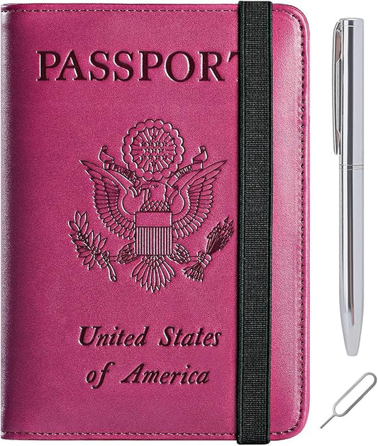 Passport Holder Cover Wallet Travel Essentials RFID Blocking Leather Card Case International Must Haves Travel Accessories for Women Men(113#Purple)