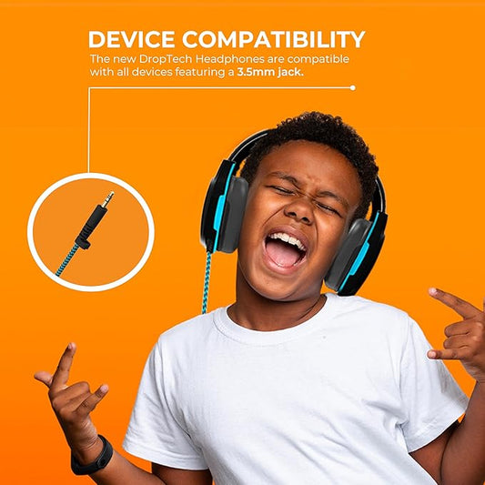 Gumdrop DropTech On-Ear Wired Headphones with 3.5 mm Jack and Long Tangle Free Chew-Proof Cord - Rugged, Reliable, Drop Tested and Comfortable for Kids, K-12 Students, Classroom and School Use - Black