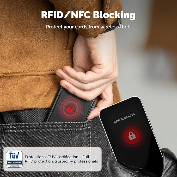 YESIIW Credit Card Holder Wallet for Men RFID Blocking Slim Minimalist Metal Wallet with Money Pocket Contactless Card Protector