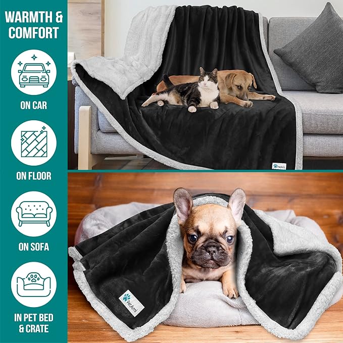 PetAmi Dog Blanket for Small Medium Dogs, Pet Bed Blanket Cat Puppy Kitten, Fleece Furniture Couch Cover Protector Sofa Car, Soft Sherpa Dog Throw Plush Reversible Washable, Mini 29x40 Black