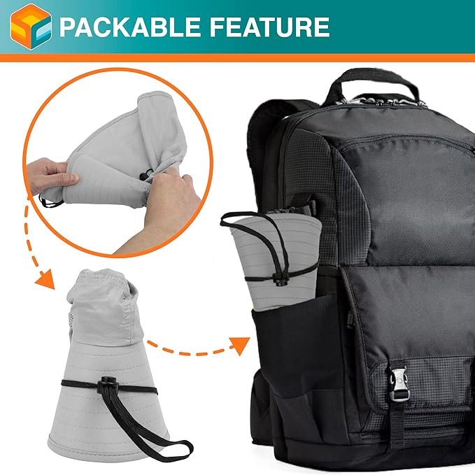 SUN CUBE Wide Brim Sun Hat with Neck Flap, UPF50+ Hiking Safari Fishing Hat for Men Women, Sun Protection Beach Hat