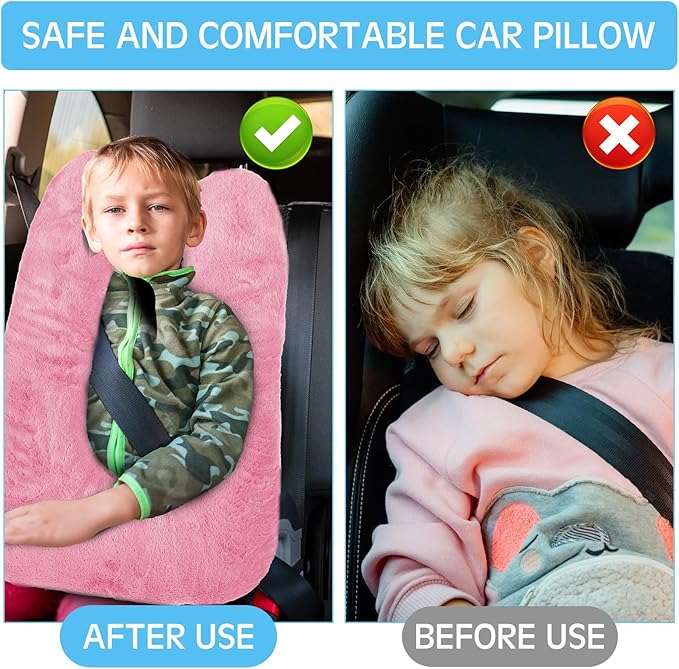 Barydat 2 Pcs Car Travel Pillow for The Back Seat 28 x 18 in Sleeping Reading Pillows for Distance Travel Car Cushion for Kids Adults Head and Body Support U Shaped Pad(Pink, Blue)