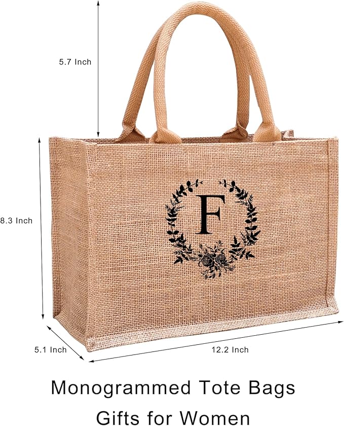 Initial Jute Tote Bags for Women, Thank You Gifts for Birthday, Wedding, Beach, Appreciation Gifts for Teacher