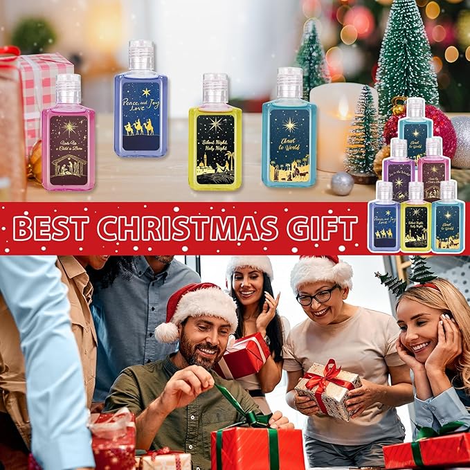 50 Pcs Christmas Mini Hand Sanitizer Bulk Christmas Gifts Favors 1fl oz Travel Size Hand Soap Gifts Small Hand Sanitizer Thank You Gifts for Xmas Goodie Bags Stocking Stuffers (Nativity)