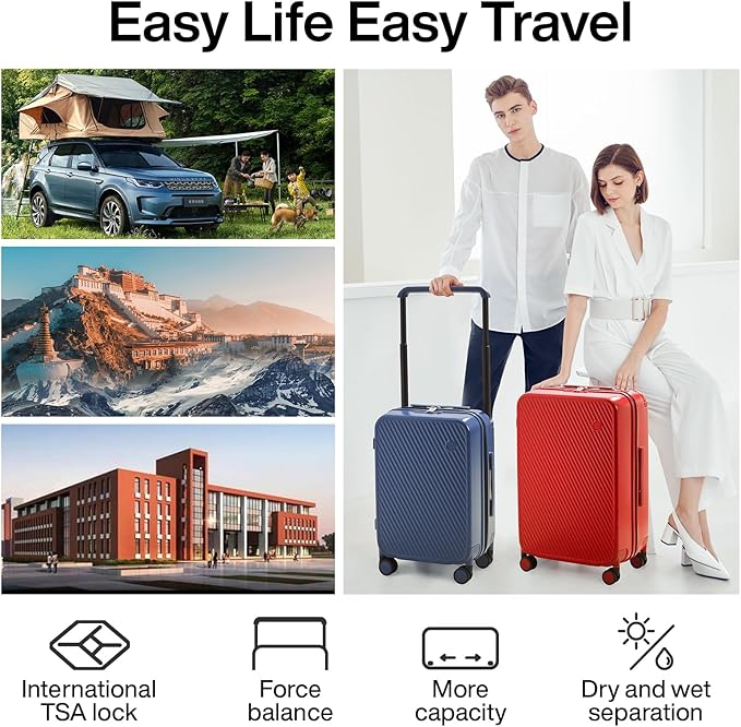 mixi Luggage Suitcases With Spinner Wheels,Upgrade Wide Handle PC Hardshell Rolling Travel Suitcase with TSA Lock, Checked-Medium 24-Inch, Red