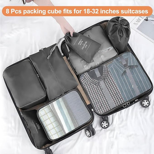8 Set Packing Cubes for Suitcase, Packing Cubes for Carry on Suitcases, Luggage Organizer for Travel Essentials, Large Mesh Luggage Bag for Suitcases