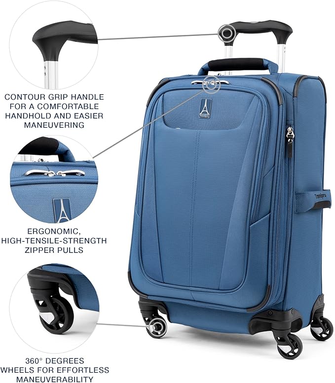 Travelpro Maxlite 5 Softside Expandable Carry-On Luggage with Spinner Wheels, Lightweight, 21-Inch —Ensign Blue
