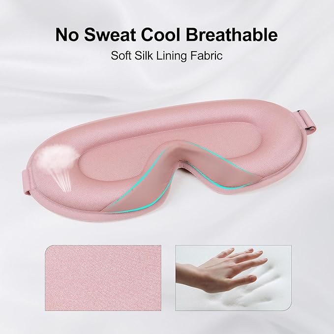 Eye Mask for Sleeping, 3D Contoured Cup Sleep Mask for Men Women, Soft Breathable Blackout Blindfold, Travel Eye Cover, Night Sleeping Mask with Adjustable Buckle for Side Sleeper (Pink Gold, 1 Pack)